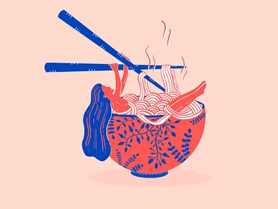 Noodle Bowl bowl illustration illustration art noodles procreate women
