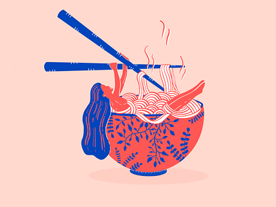 Noodle Bowl bowl illustration illustration art noodles procreate women