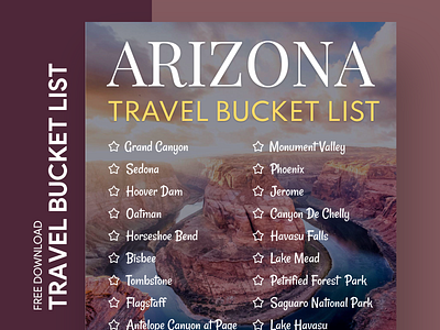 Arizona Travel Bucket List Free Google Docs Template bucket bucketlist check checklist doc docs goals google journey list print printing template templates to do list tourism travel trip voyage wishlist