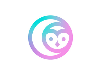 Owl and moon logo concept ( for sale ) animal app bird branding circle crypto digital fly gradient line logo mark monogram moon negative space night o owl smart technology