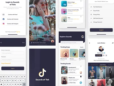 Trending Sounds of Tok adobexd app carousel design ios app login logo mobile app design music app play signup social network sounds splash screen tik tiktok tok ux