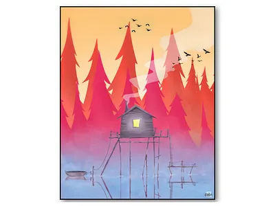 The River House art digital art digital drawing drawing house illustrator landscape river sunset umeshsonii