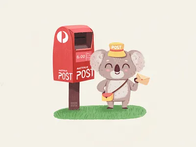 Australian Postman australia branding character character design cute design digital art grain illustration koala letter logo mail postman
