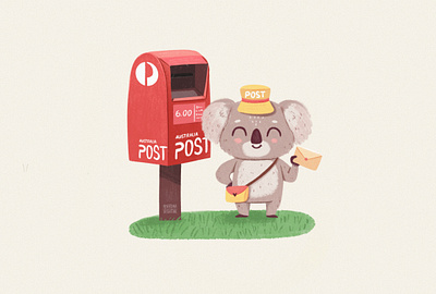 Australian Postman australia branding character character design cute design digital art grain illustration koala letter logo mail postman