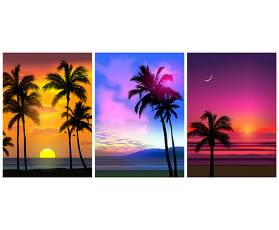 Summertime beach days design flyer illustraion illustrator landscapes ocean palms realistic sea sky summer summertime sunset vector vectorart views warm water