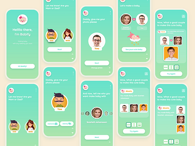 Baby predict app design app baby design game photo process ui ux