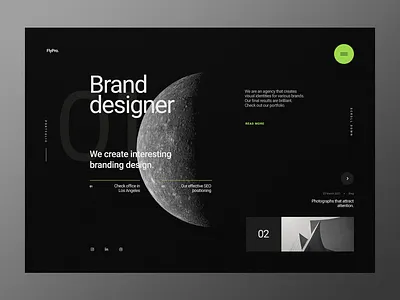 Brand Designer - Portfolio & Science website abstract concept dark design grid grid layout minimalist moon moonlight one color portfolio science theme typography ui ux web design website