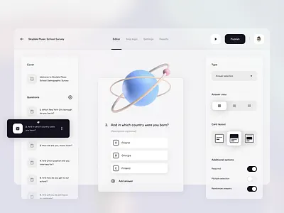 Survey Dashboard ⁉️ dashboard editor interface music platform product design quizz research sidebar survey surveyor techno website