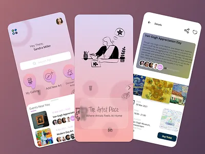 The Artist Place app app design art artwork design desktop glass glassmorphism illustration mobile modern sketch ui uiux ux van gogh vector
