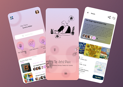 The Artist Place app app design art artwork design desktop glass glassmorphism illustration mobile modern sketch ui uiux ux van gogh vector