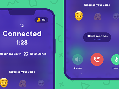 Disguise Voice for Prank Calling App app call coins effect filter fun in call interface ios mobile app purple ring shop telephone ui voice