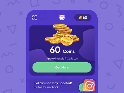 Coins left overview for Prank Calling App app card coins currency golden illustration interface ios iphone mobile mobile app overview purple sheet shop yellow