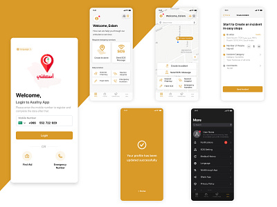 Asafny App Design application design dark mode emergency iso prototype saudi arabia ui uiux user experience user interface ux