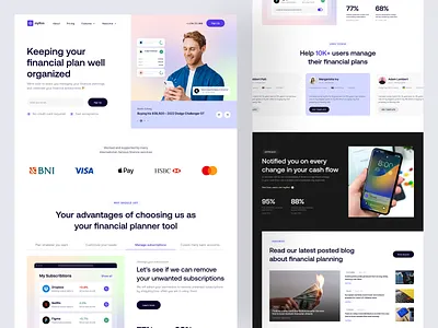 Myfinn – Financial Planner Landing Page bank banking blur cash finance financial financial planner gradient landing page landings money planner target ui uidesign ux uxdesign web design website website design