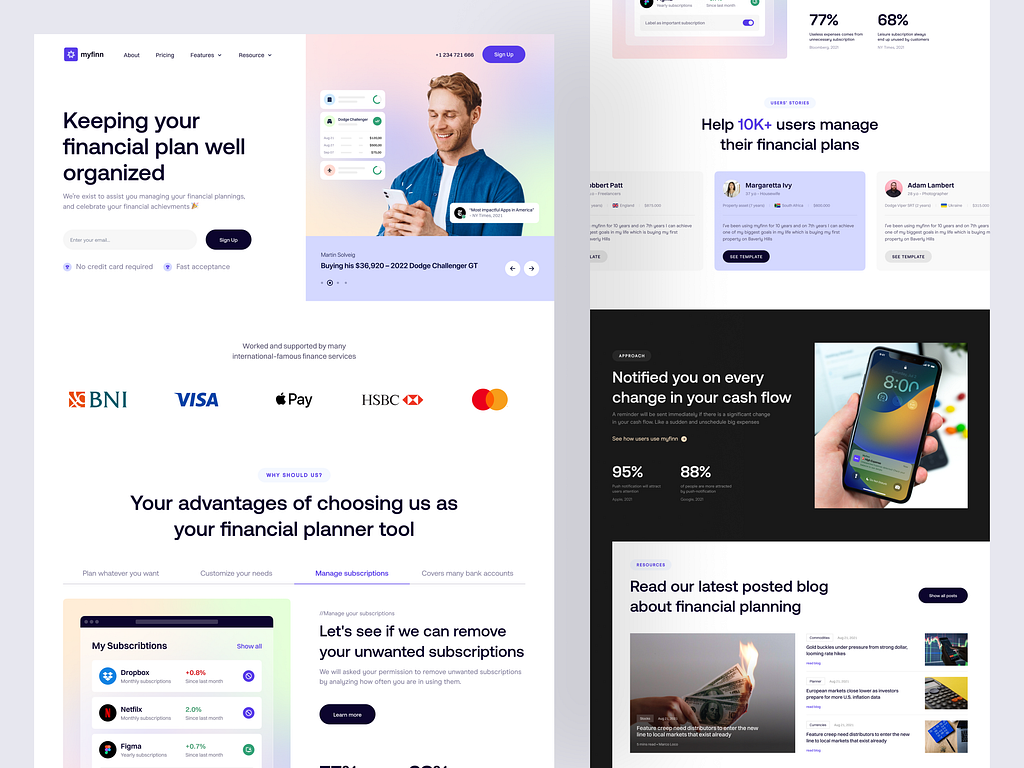 Myfinn – Financial Planner Landing Page by Firman JP for Vektora on ...