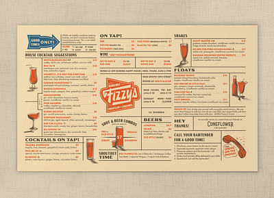 Fizzy's Menu 50s 60s bar branding bar menu diner halftone restaurant branding restaurant menu vintage vintage menu