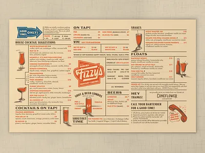 Fizzy's Menu 50s 60s bar branding bar menu diner halftone restaurant branding restaurant menu vintage vintage menu