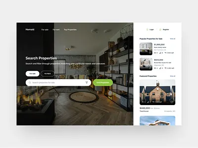 Homaid Landing page concept app buy clean design home interface landing modern rent sale ui ux website