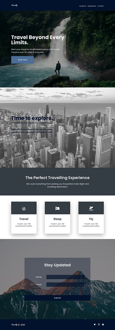 Travelly Home Page booking city design figma figma design flight hero image hero section homepage landing page modern new york photography travel traveler web design