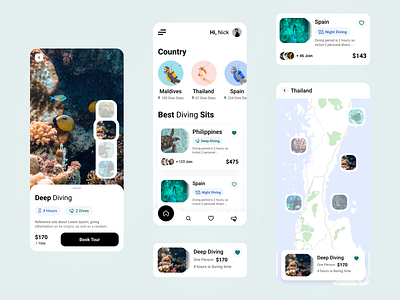 Scuba Diving Mob UI animal book country deep diving design figma minimal ocean oceanlife price scuba sea tour travel ui ux