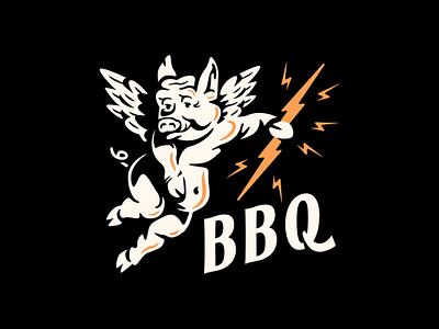 BBQ logo concept bbq design drawing illustration lightning logo pig typography vector wings