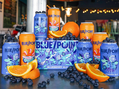 Bluepoint Blueberry Ale alcohol ale beer beercan beverage beverages blueberry fruit fruity illustration packaging packaging design pattern patterns sixpack vector