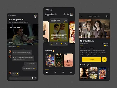 Watchapp mobile design🎬 app branding dark design film illustration mobile movie ui ux watch