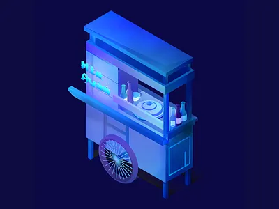 Gerobak Mie Ayam blue city cyberpunk gradient hologram illustration indonesian food isometric merchant mie ayam night noodle purple vector