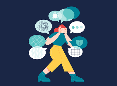 Overwhelming annoyed flat design girl illustration many things mental health mental health awareness mentalhealth overwhelming stop stress stressed toughts