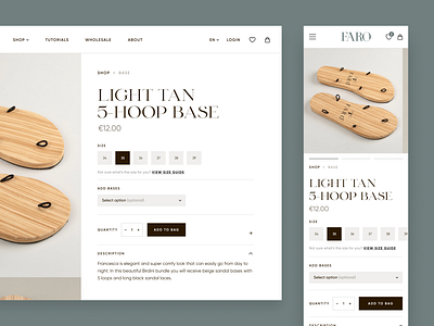 Faro - Product Page clean design desktop e commerce green minimal mobile product product page responsive sandals typography ui ui ux user experience user interface ux ux ui web wireframe