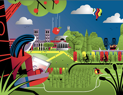 College campus abstract college contemporary editorial illustration illustrator school vector
