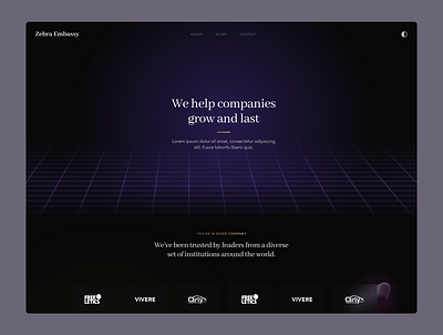 Dark-themed landing page for consulting company graphic design landing page web