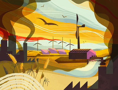 Renewable energies 2d climate change colorful concept digital illustration energy environment flat flat illustration graphics illustration illustrator for hire pollution procreateapp renewable energy solar energy solar panels water wind energy windmill