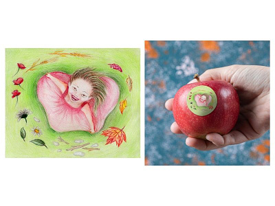 25 anni di Marlene - illustration contest apple crayon drawing editorial fineart fruit graphic design green illustration mockup mockupdesign nature pastels pencil publisher publishing house