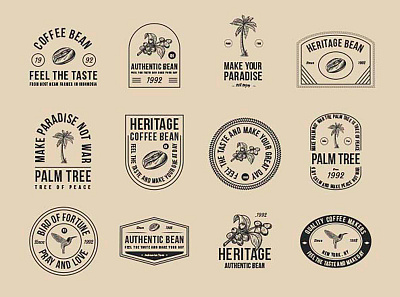 Coffee and Palm Tree Badges PSD ai ai design ai download ai vector coffee coffee icon coffee vector freebie icon design icons download icons pack icons set illustration illustrator logo logo design symbol vector design vector download vector icon