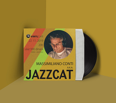 Poster for Massimiliano Conti a.k.a. Jazzcat live @ Vinyl Cafe photoshop poster poster design vinyl vinyl cover vinyl record