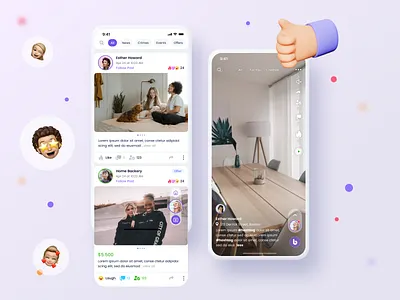 Bestyn card emoji facebook feed filters follow instagram like likee navigation news post profile reactions search social socialnetwork story tiktok users