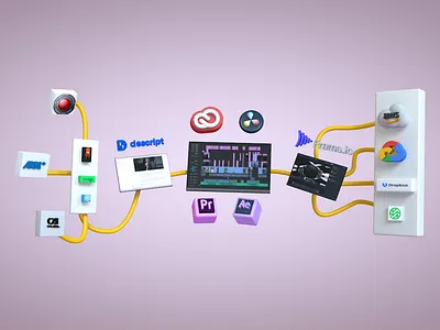 Modern Post Pipeline 3d animated icons 3d app icon 3d icon png 3d rendering icon film photography film poster film production filmmaker production house website ui video production