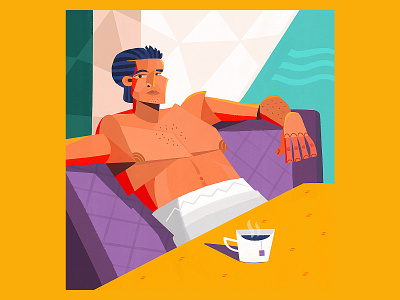 Relaxon abstract art coffee cubism drink flat geometric guy illustration illustrator man painting pool relaxing stylized tea vacation