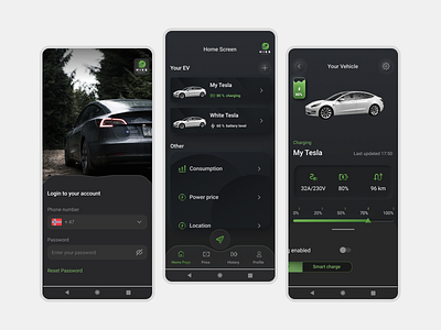 Car charge | Mobile App app design application car charging app dark mode design figma ios mobile app tesla ui ux