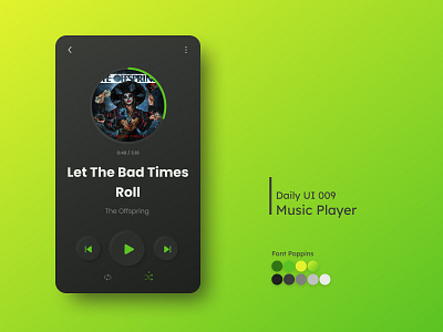 Daily UI - Music Player 009 clean clean ui daily 100 challenge dailyui dailyuichallenge design green grey mobile mobile app mobile ui music music app music player neomorphism neon offspring player ui