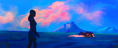 Blue Landscape blue character cloud color concept art digital painting digitalart dress illustration landscape montain skype woman