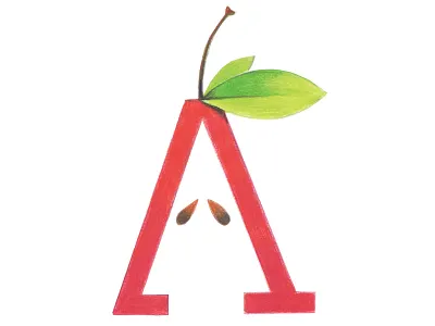 A is for Apple apple colored pencils fresh fruit hand drawn healthy healthyfood illustration kids illustration typography art