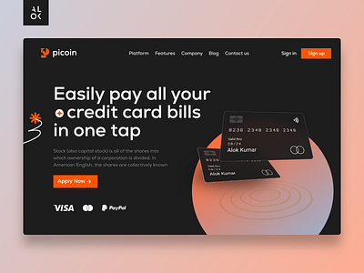 Picoin - Credit Card Website | Web Design alok banking credit card designedbyalok dribbble payments ui ui deisgn ui design uiux ux ux design web design webdesign website website design