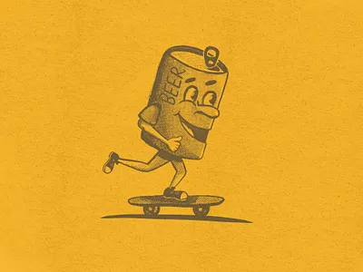 Barley Grind anthropomorphic apple pencil beer can character drawing illustration ipad procreate skateboard skater vintage