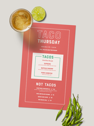 Taco Thursday Restaurant Menu brand design brand identity foodie menu card menu design minimalist mockups print design restaurant branding restaurant menu simple design tacos typography