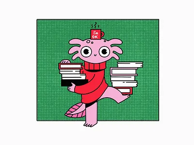 Office Ocean: Ambitious Axolotl animals art axolotl bookworm character cute design design studio digital art digital illustration funny character graphic design illustration illustrations illustrator ocean office office life sea sea creatures