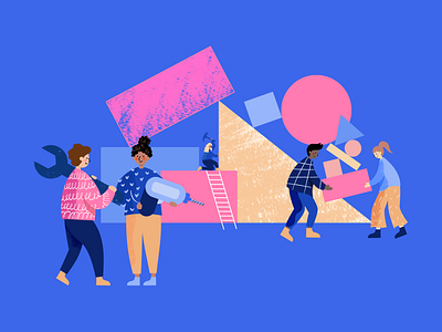 The Dream Team building collaboration construction design flat illustration metaphor people teamwork ui vector working