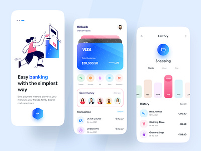 Ezzy Wallet - Online Banking App 2021 trend app design bank app banking banking app finance finance app financial ios app design mobile banking money app money transfer online banking ui ux wallet wallet app