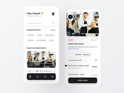 Salon Booking App app app design app ui booking app design designer dribbbler dribble shot figmadesign minimal minimalist popular design salon app trend ui ui inspiration uidesign uiux uiux design ux design